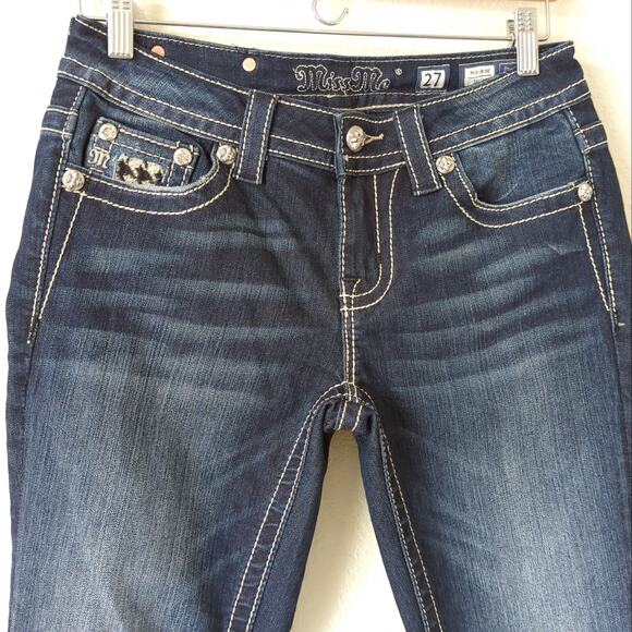Miss Me Womens Embellished Jeans Size 27 Houndstooth Studded Crystals Skinny Mid - Picture 8 of 9